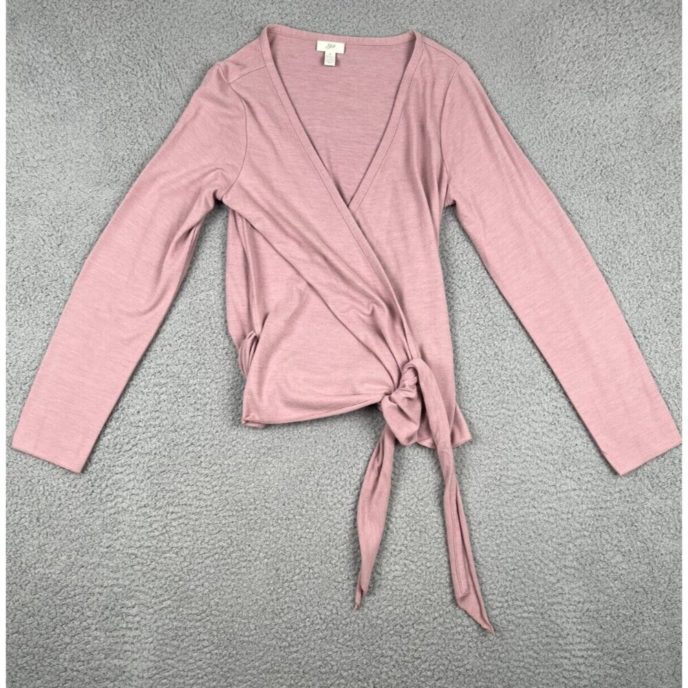 J. Jill Women's Shirt Pink Long Sleeve Low Cut True Wrap Top Deep V Neck Small